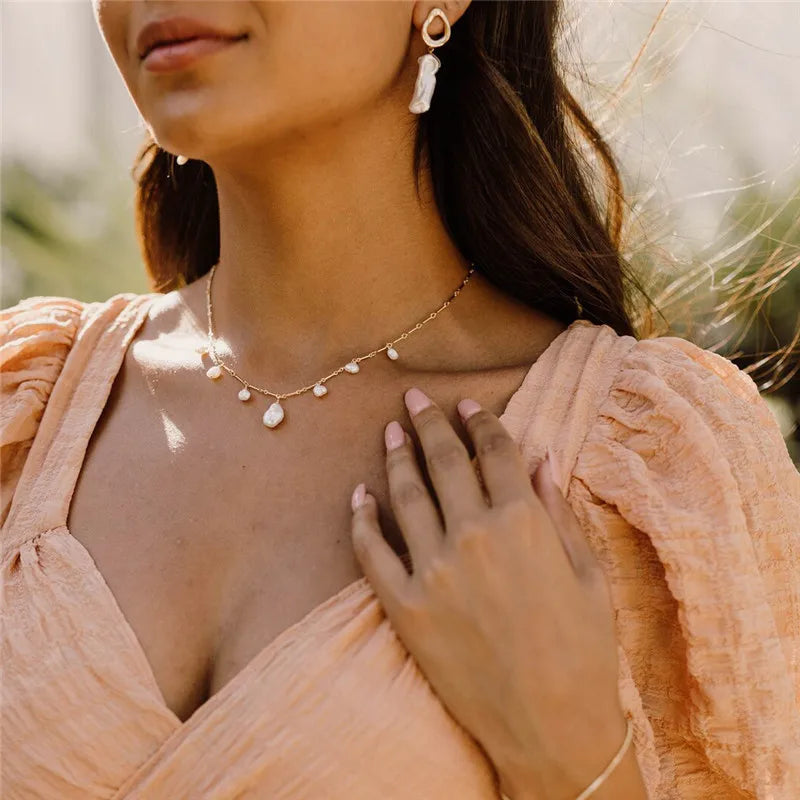 14K Gold Filled Baroque Pearl Choker Necklace