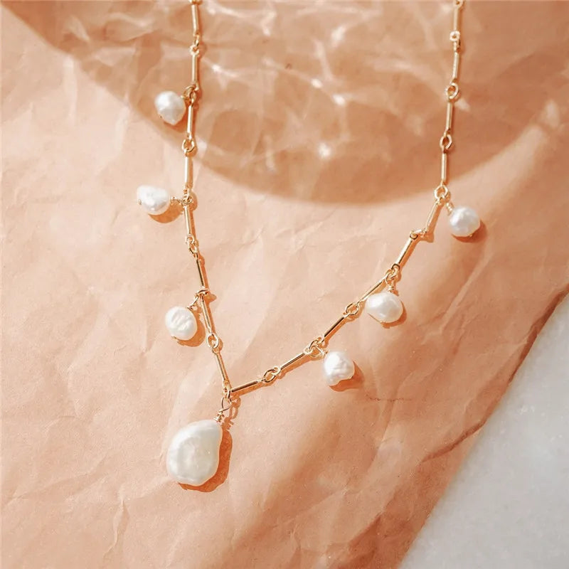 14K Gold Filled Baroque Pearl Choker Necklace