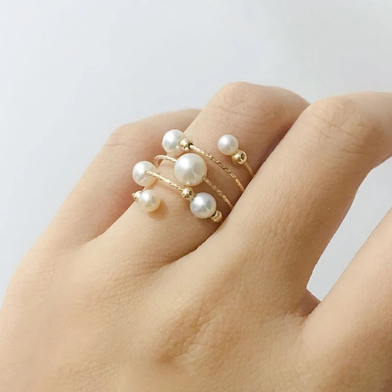 14K Gold Filled Natural Pearl Ring – Handmade Boho Minimalist Jewelry