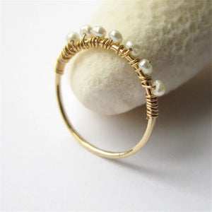 14K Gold Filled Tiny Pearl Ring – Handmade Minimalist Boho Jewelry