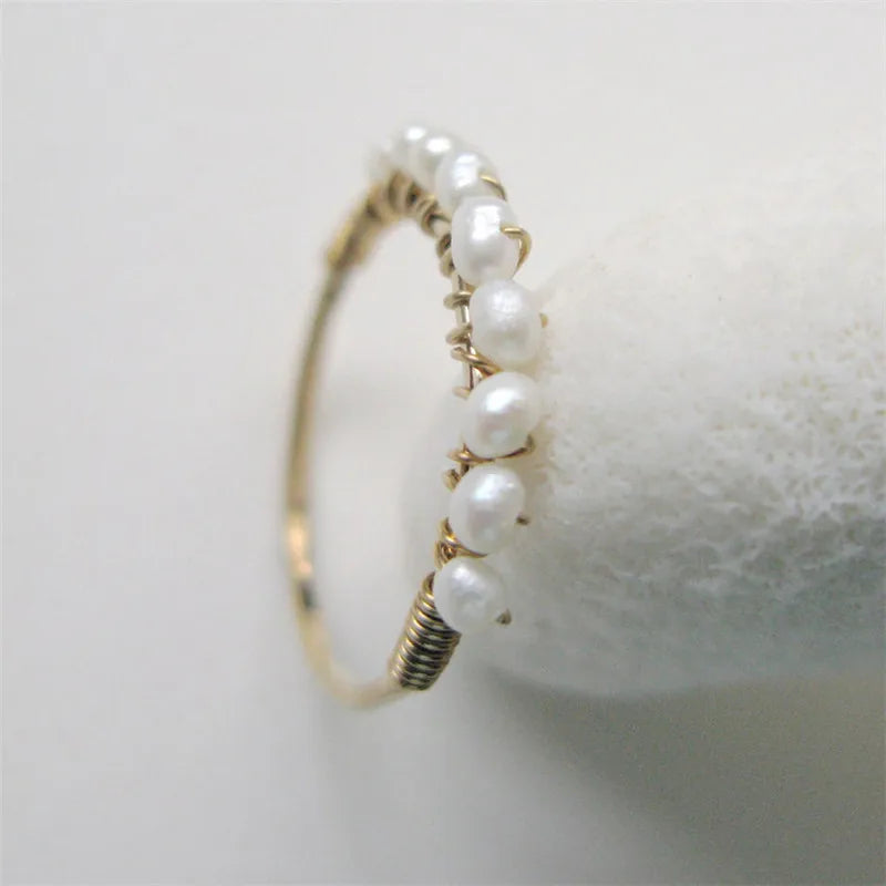 14K Gold Filled Tiny Pearl Ring – Handmade Minimalist Boho Jewelry