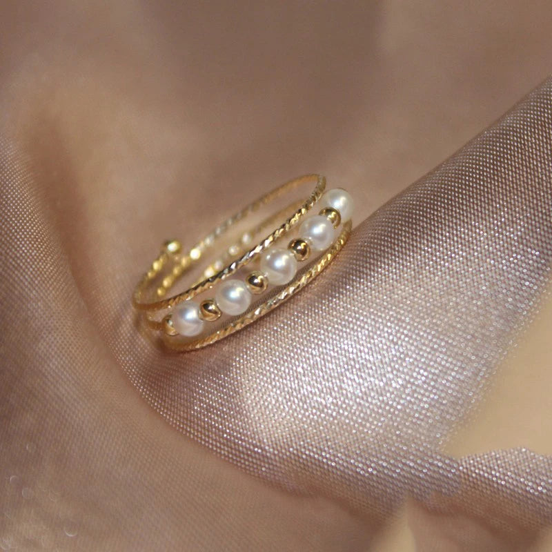 14K Gold Filled 3MM Natural Pearl Ring – Handmade Boho Minimalist Jewelry