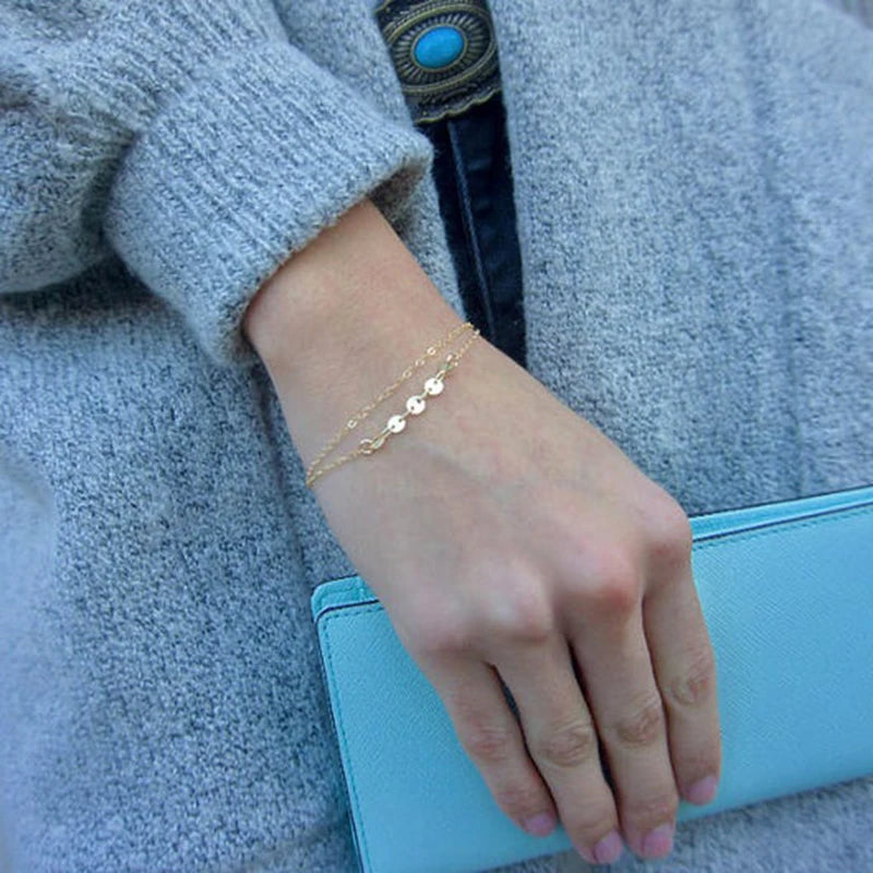 Double-Layer Gold-Filled Coin Bracelet – Handmade Boho Charm Jewelry