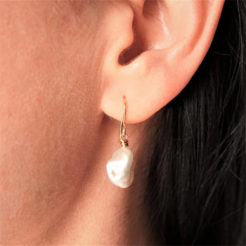 14K Gold Filled Baroque Pearl Drop Earrings