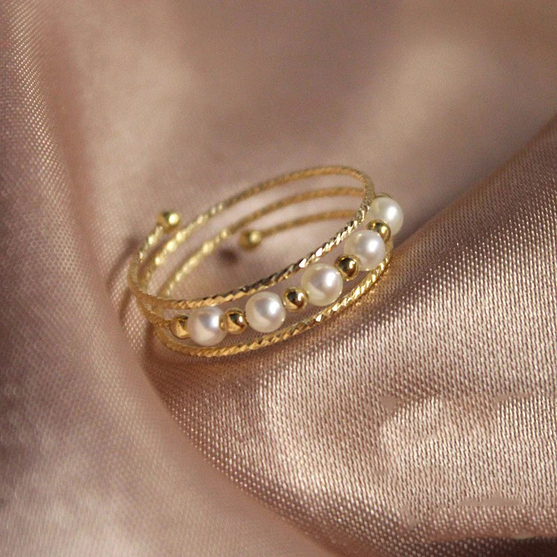 14K Gold Filled 3MM Natural Pearl Ring – Handmade Boho Minimalist Jewelry