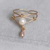 Handmade Natural Pearl Adjustable Ring – Gold Filled Boho Jewelry