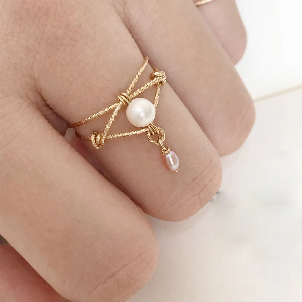 Handmade Natural Pearl Adjustable Ring – Gold Filled Boho Jewelry