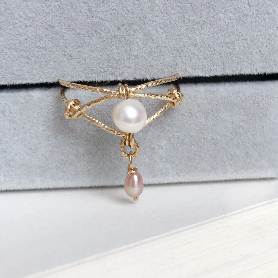 Handmade Natural Pearl Adjustable Ring – Gold Filled Boho Jewelry