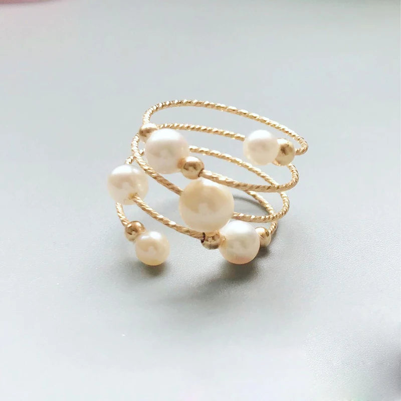 14K Gold Filled Natural Pearl Ring – Handmade Boho Minimalist Jewelry