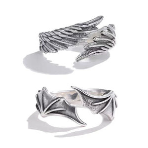 2PCS Vintage Angel Wing & Demon Eye Rings – Adjustable Hip-Hop Couple Jewelry