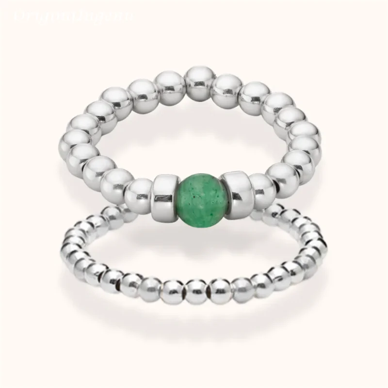 925 Silver/Gold Filled Aventurine Beaded Ring – Minimalist Boho Jewelry