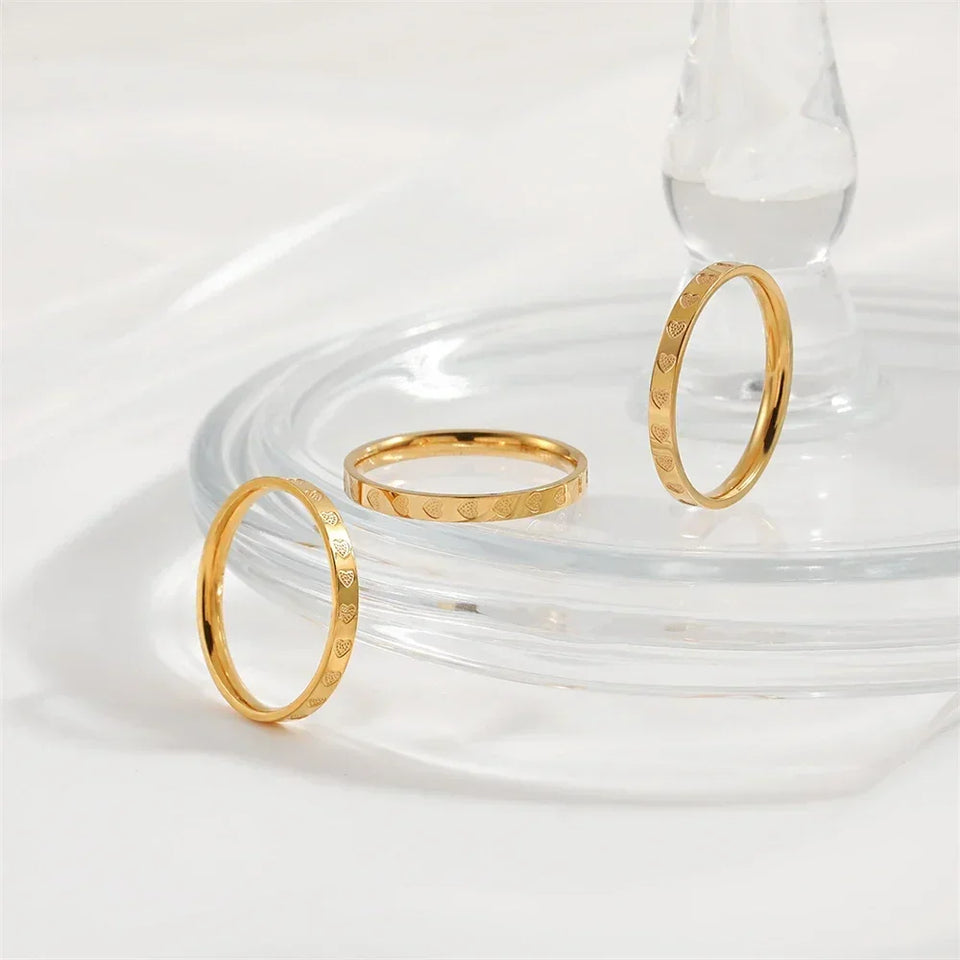 2mm Golden Stainless Steel Heart Ring – Minimalist Wedding Band