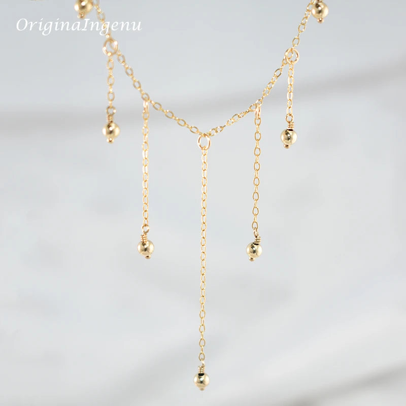 14K Gold Filled Beaded Choker Necklace Handmade Minimalist Boho Jewelry for Women