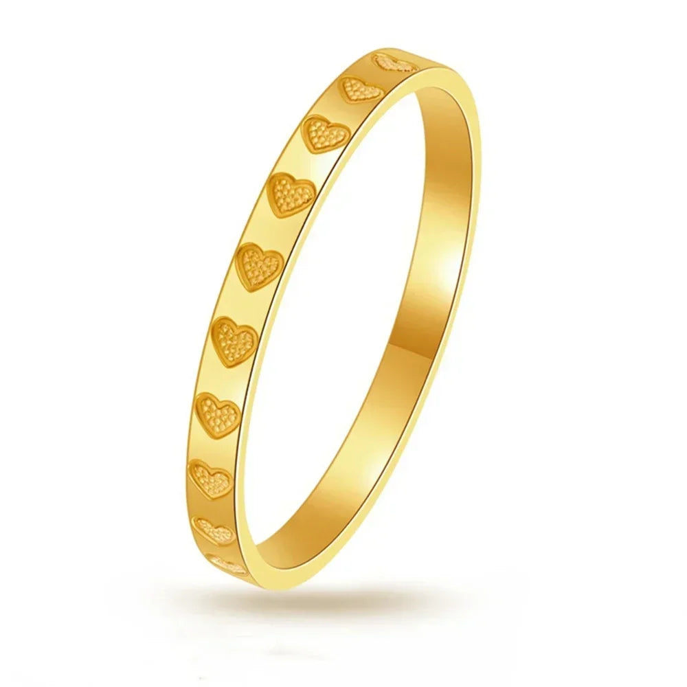 2mm Golden Stainless Steel Heart Ring – Minimalist Wedding Band