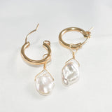 15MM Gold Filled Hoop Earrings with Baroque Pearls