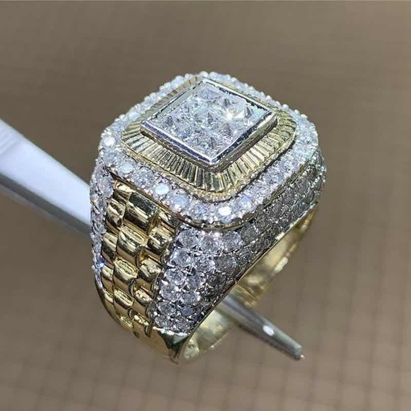 Gold Hip-Hop Ring with White Zircon – Bold Statement Jewelry