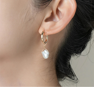 15MM Gold Filled Hoop Earrings with Baroque Pearls