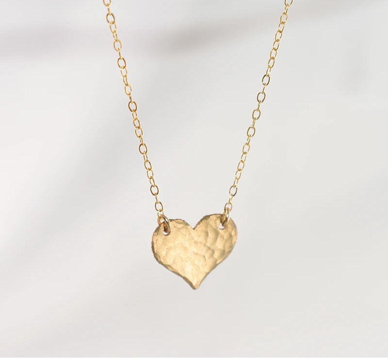 Gold Filled Hammered Heart Pendant Necklace