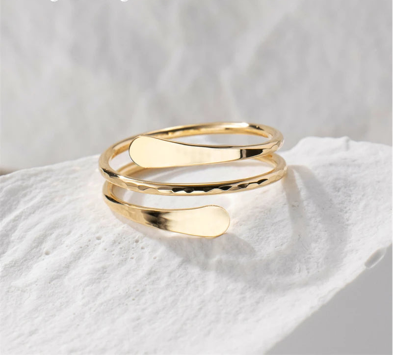 14K Gold Filled Hammered Cuff Ring – Handmade Minimalist Boho Jewelry