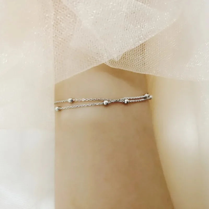 Trendy Double-Layer Beaded Bracelet – Elegant Gold & Silver Chain Jewelry