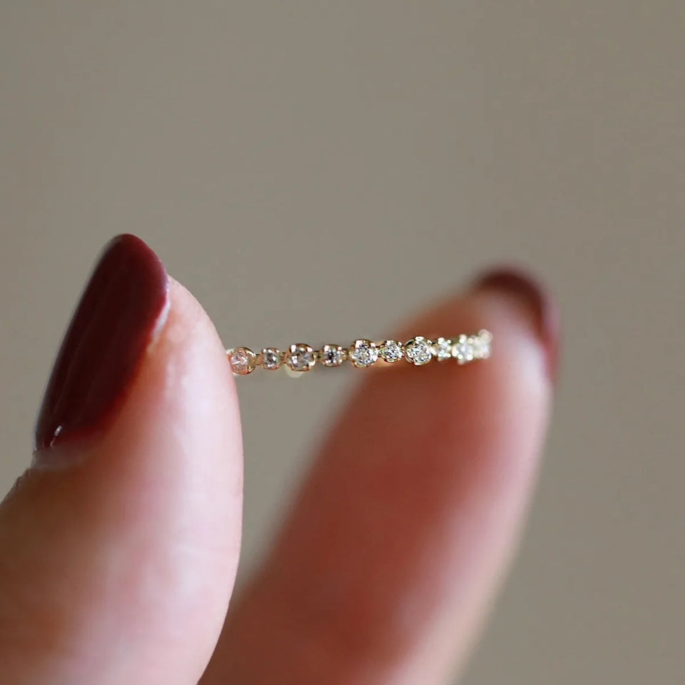 925 Sterling Silver 14K Gold Plated Zircon Ring – Elegant Geometric Design