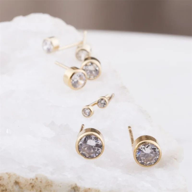 14K Gold Filled Cubic Zirconia Stud Earrings Tarnish-Resistant & Waterproof