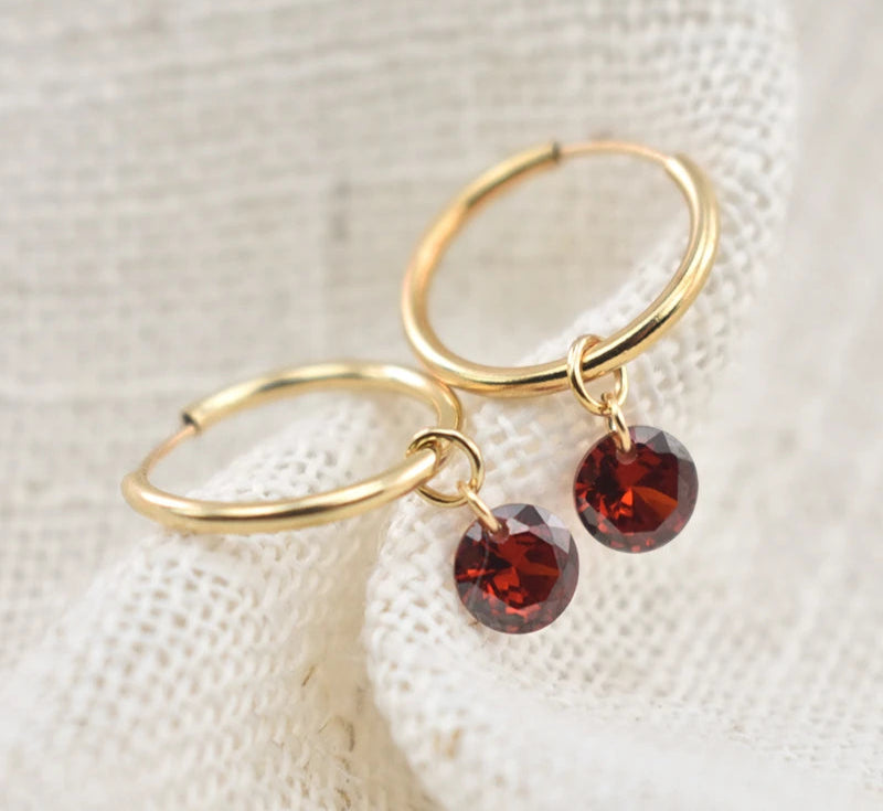 14K Gold Filled Birthstone Zircon Hoop Earrings