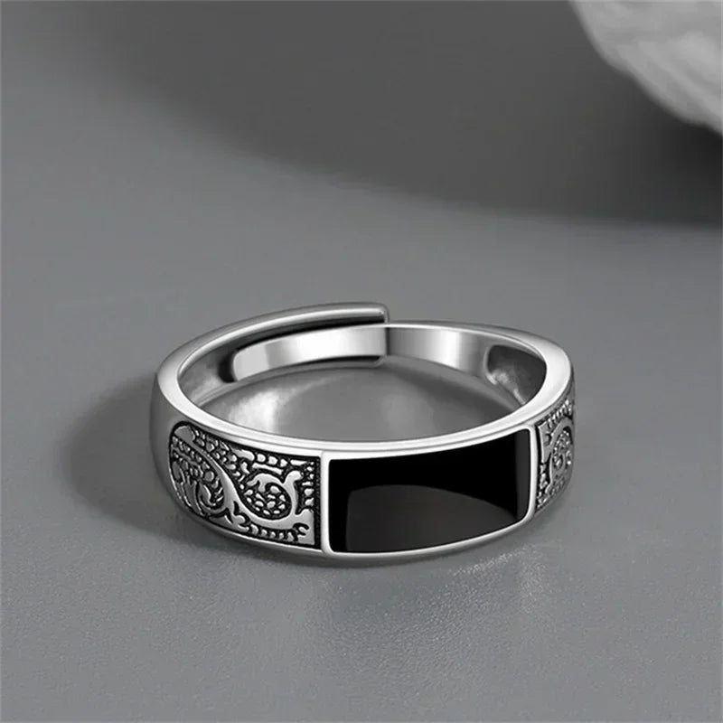 Vintage 925 Silver Dragon Ring – Retro Adjustable Men's Jewelry
