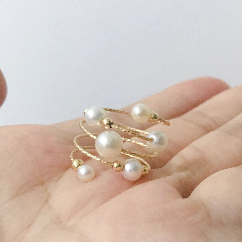 14K Gold Filled Natural Pearl Ring – Handmade Boho Minimalist Jewelry