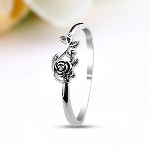 925 Sterling Silver Black Rose Ring – Adjustable Vintage Jewelry