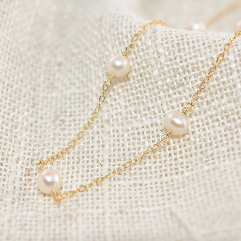 14K Gold Filled Natural Pearl Choker Necklace