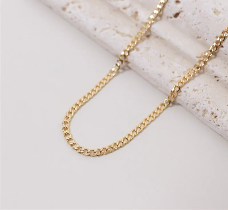 14K Gold Filled Curb Chain Choker Necklace for Women