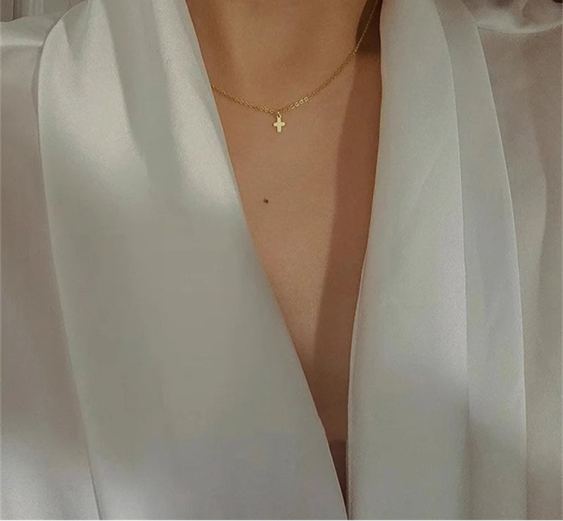 14K Gold Filled Tiny Cross Pendant Necklace
