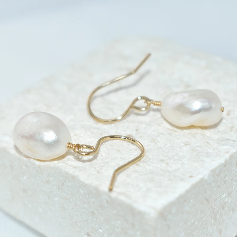 14K Gold Filled Baroque Pearl Drop Earrings