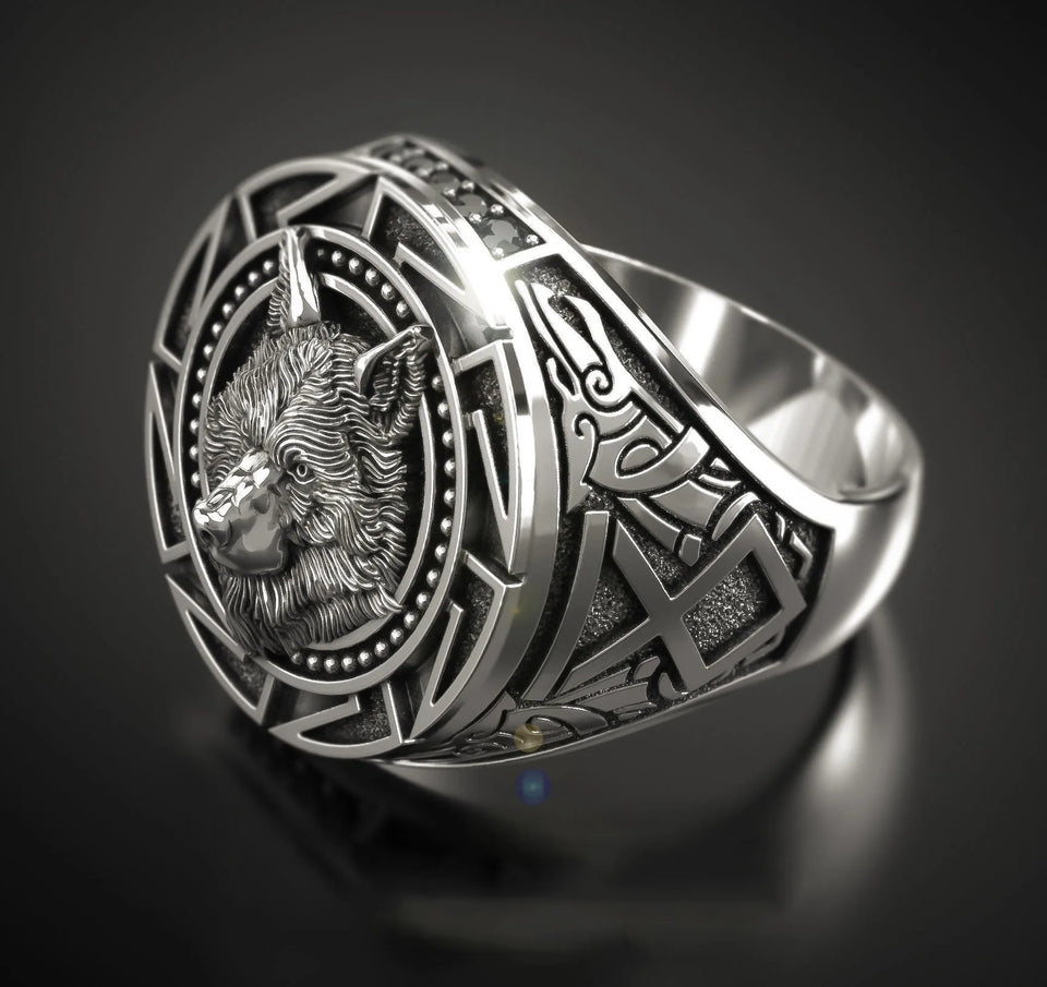 925 Sterling Silver Retro Wolf Totem Ring – Warrior Thai Silver Ring