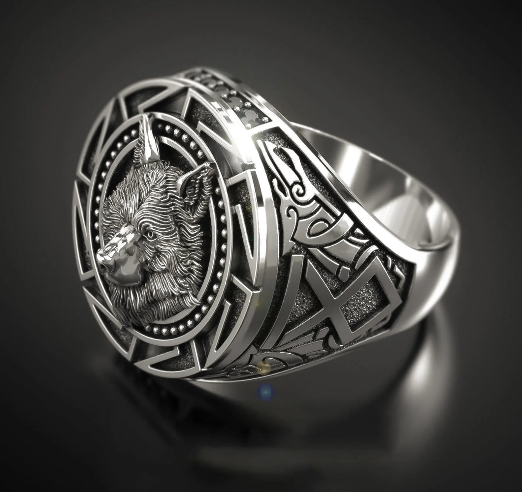 925 Sterling Silver Retro Wolf Totem Ring – Warrior Thai Silver Ring