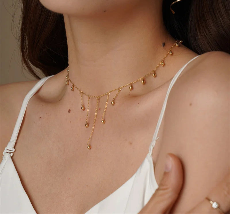 14K Gold Filled Beaded Choker Necklace Handmade Minimalist Boho Jewelry for Women