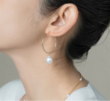 30MM Gold Filled Hoop Earrings with Natural Baroque Pearls