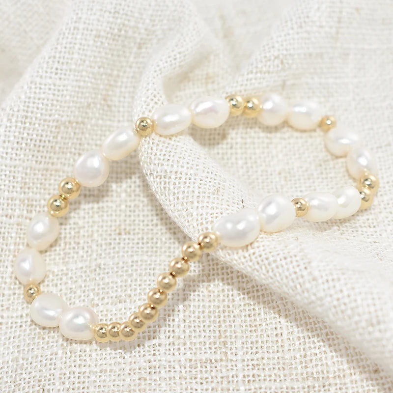 14K Gold-Filled Elastic Pearl Bracelet – Handmade & Hypoallergenic
