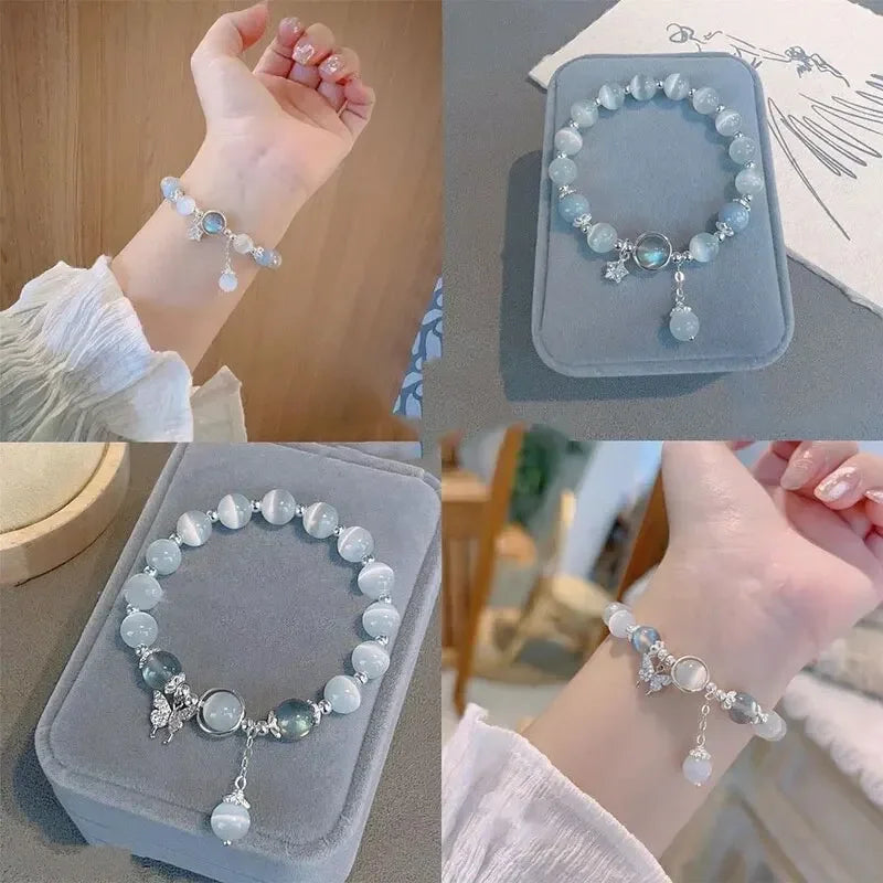 Elegant Cat Eye Stone & Moonstone Star Bracelet