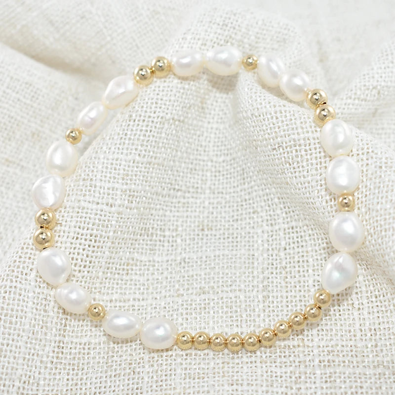 14K Gold-Filled Elastic Pearl Bracelet – Handmade & Hypoallergenic