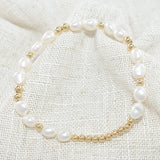 14K Gold-Filled Elastic Pearl Bracelet – Handmade & Hypoallergenic