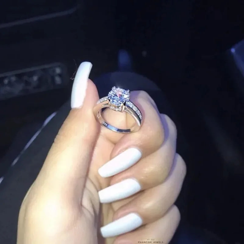 Luxury Women's Wedding Ring Set – Silver & Gold Color with White Zircon