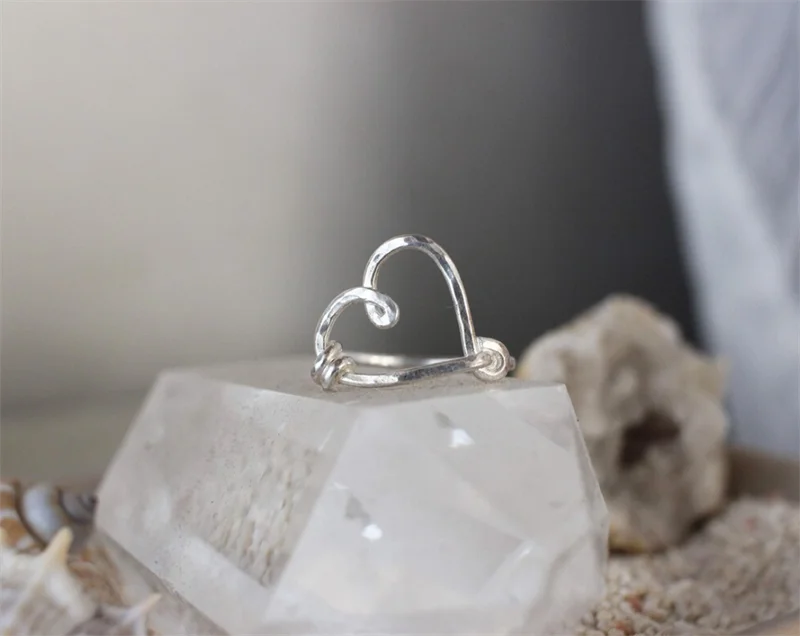 925 Silver Handmade Heart Ring – Elegant Knuckle Jewelry for Women