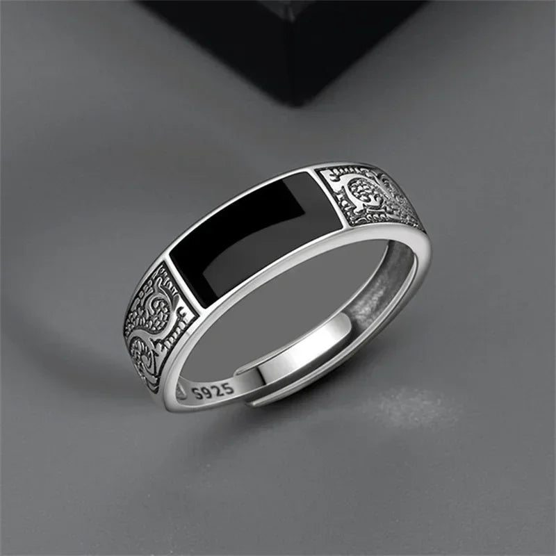 Vintage 925 Silver Dragon Ring – Retro Adjustable Men's Jewelry