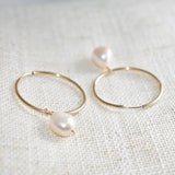 30MM Gold Filled Hoop Earrings with Natural Baroque Pearls