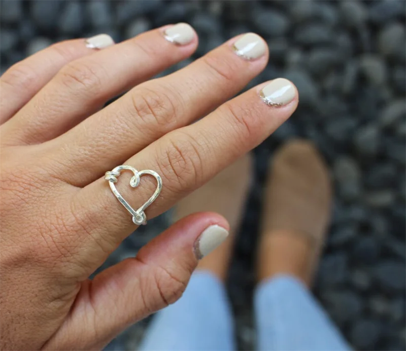 925 Silver Handmade Heart Ring – Elegant Knuckle Jewelry for Women