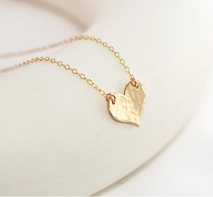 Gold Filled Hammered Heart Pendant Necklace