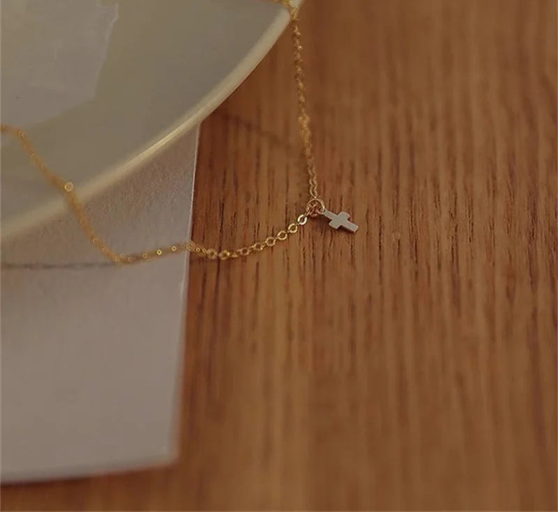 14K Gold Filled Tiny Cross Pendant Necklace