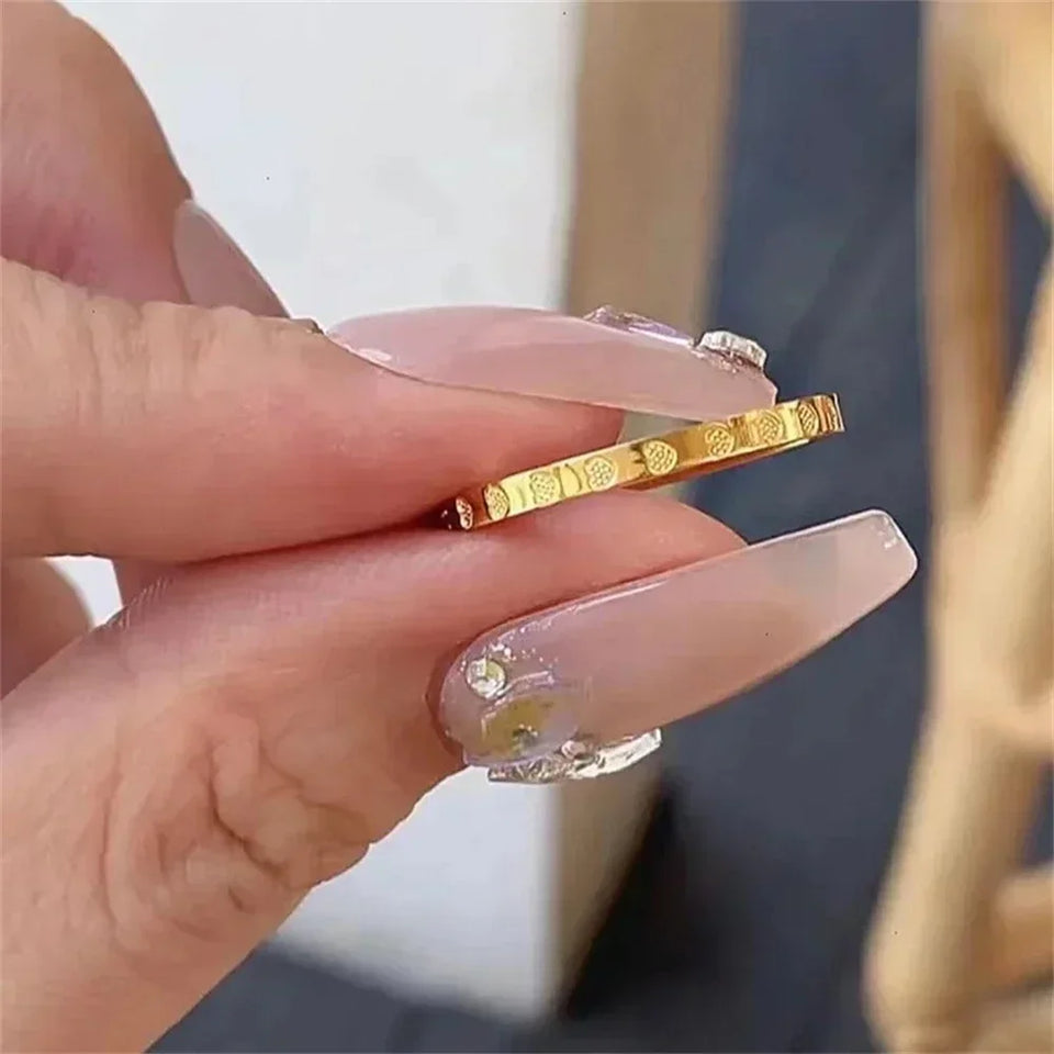 2mm Golden Stainless Steel Heart Ring – Minimalist Wedding Band